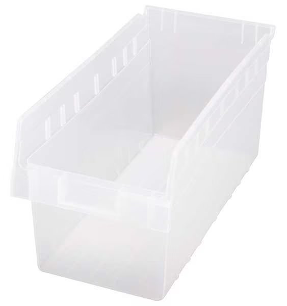 Shelf Storage Bin, Polypropylene, 8 3/8 in W, 8 in H, 17 7/8 in L, Clear, Quantum Storage Systems, Mfr#: QSB808CL