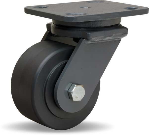 Plate Caster, Swivel, Nylon, 4 in., 2000 lb, Blk, Hamilton, Mfr#: S-WH-4NYB-4SL-FB