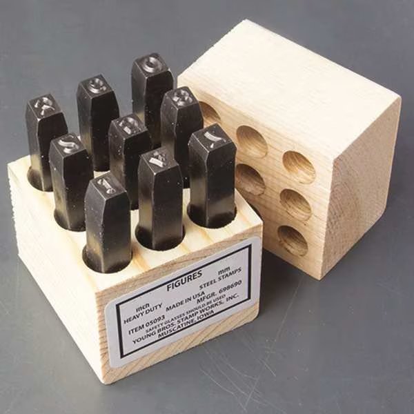 Steel Stamps Set, 3-1/8" Shank L, Steel, 8093, Young Bros Stamp Works, Mfr#: 08093