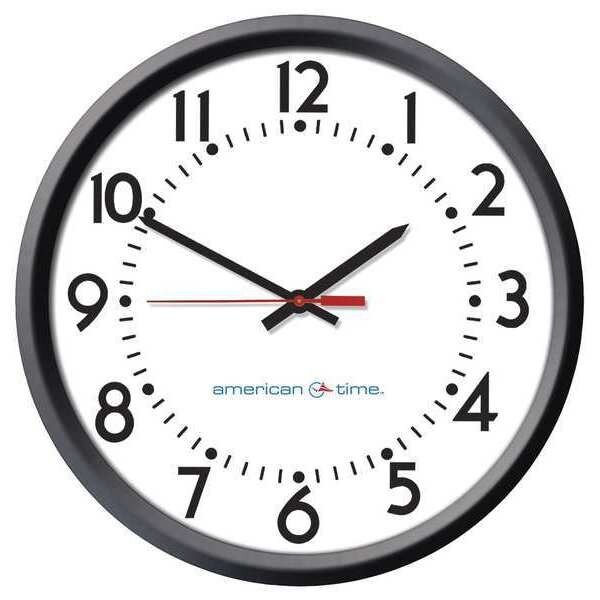 Clock, Black Case, Analog, 13-1/4" W, 48V, American Time, Mfr#: PE56BAPD304
