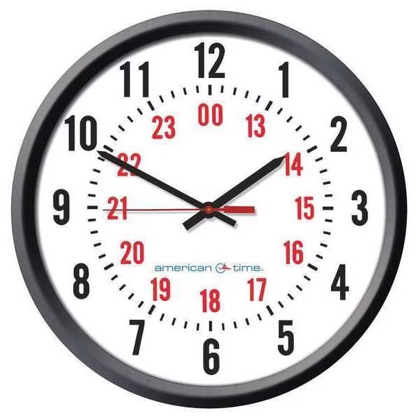 Clock, Round, 13-1/4" H, 12/24 hr. Format, American Time, Mfr#: U55BAAA533