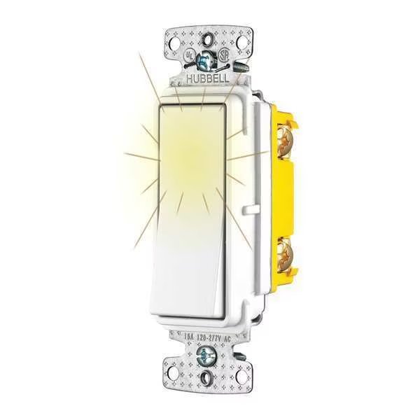 Wall Switch, White, 1/2 HP, 1-Pole Switch, Hubbell, Mfr#: RSD115PLW