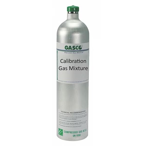 Calibration Gas, Carbon Monoxide, Hydrogen Sulfide, Methane Oxygen, Nitrogen, 58 L, C-10 Connection, Gasco, Mfr#: 58L-421