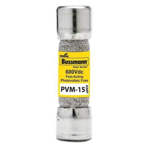 Midget Fuse, PVM Series, Fast-Acting, 15A, Not Rated, Non-Indicating, 50kA at 600V DC, Eaton Bussmann, Mfr#: PVM-15