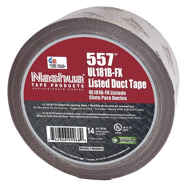 Duct Tape, 72mm W, 55m L, Premium, Silver, Nashua, Mfr#: 557