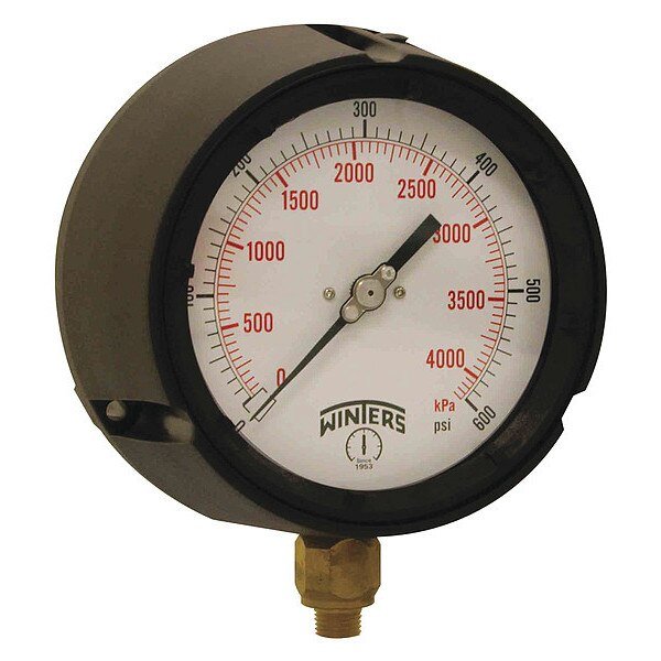 Pressure Gauge, 0 to 600 psi, 1/4 in MNPT, Black, Winters, Mfr#: PPC5089-G-SG.