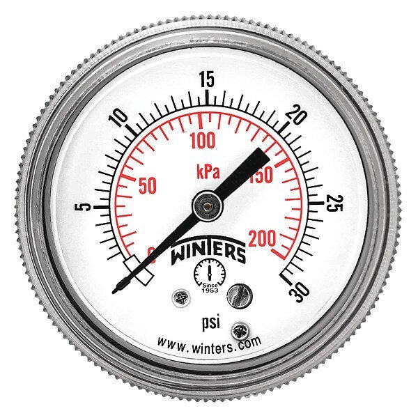 Pressure Gauge, 0 to 30 psi, 1/4 in MNPT, Black, Winters, Mfr#: P9U901403UC