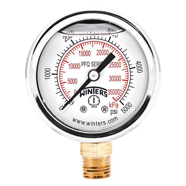 Pressure Gauge, 0 to 5000 psi, 1/4 in MNPT, Silver, Winters, Mfr#: PFQ2473