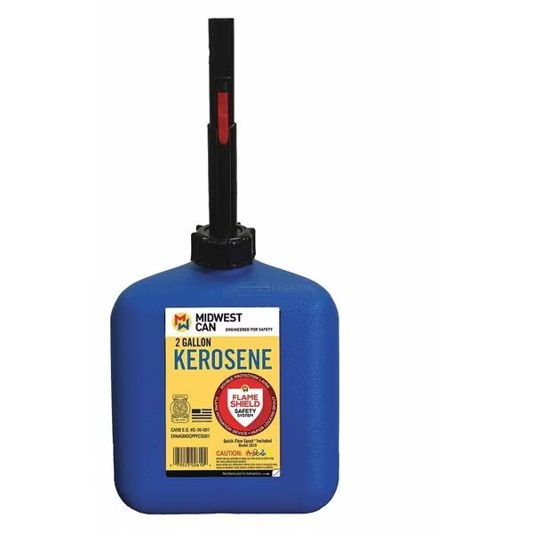 2 gal Blue HDPE Kerosene Can Kerosene, Flame Shield, Mfr#: 2610