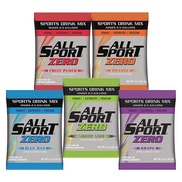 Sports Drink Mix, Sugar Free, Blue Raz, Fruit Punch, Grape, Lemon-Lime, Orange, 30 PK, All Sport, Mfr#: 10125048