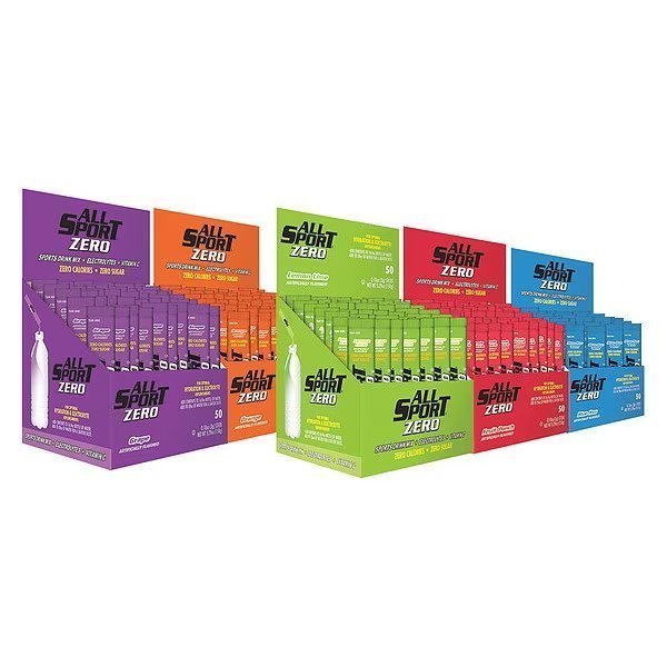 Zero Sports Drink Mix, Sugar Free, Powder, 20 oz Yield Per .1 oz Unit, Assorted Flavors, 500 Pack, All Sport, Mfr#: 10125020