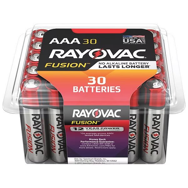 UltraPro Fusion AAA Alkaline Battery, 1.5V DC, 30 Pack, Rayovac, Mfr#: 82430PPFUS