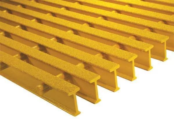 Industrial Pultruded Grating, 36 in Span, Grit-Top Surface, ISOFR Resin, Yellow, Fibergrate, Mfr#: 872860