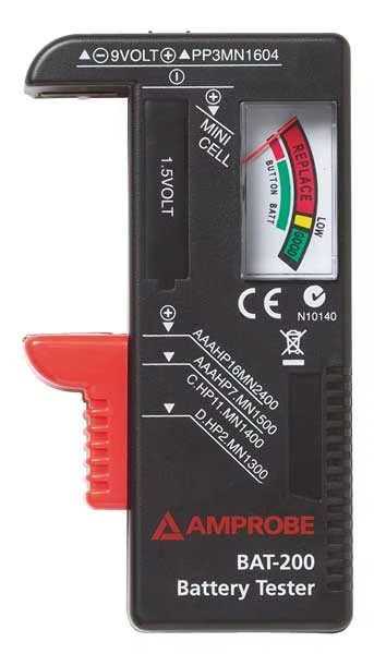 Battery Tester, 9V, AA, AAA, C and D Cell, Amprobe, Mfr#: BAT-200