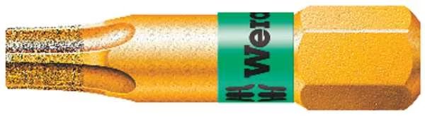 Torsion Bit, SAE, 1/4", Hex, T25, 1", S2 Steel, Wera, Mfr#: 05066106001