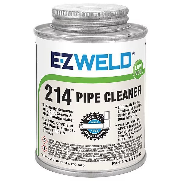 Cleaner, 8 Oz, Clear, PVC, CPVC, ABS, Ez Weld, Mfr#: 21402