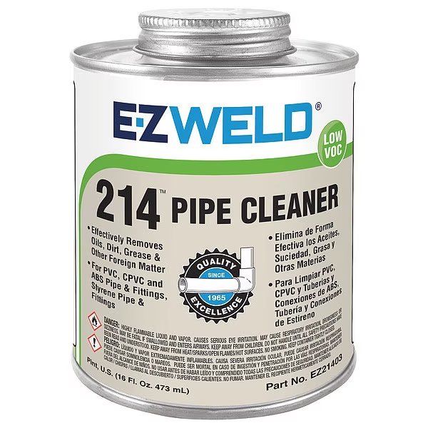 Cleaner, 16 Oz, Clear, PVC, CPVC, ABS, Ez Weld, Mfr#: 21403