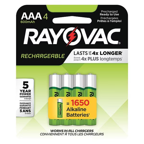 Precharged Recharg. Battery, AAA, NiMh, PK4, Rayovac, Mfr#: LD7244