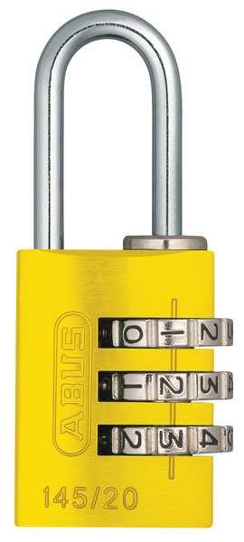 Combination Padlock, Side, Black/Silver, Abus, Mfr#: 145/20 Yellow