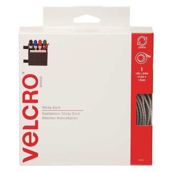 Reclosable Fastener, Rubber Adhesive, 15 ft, 3/4 in Wd, White, Velcro Brand, Mfr#: 90082