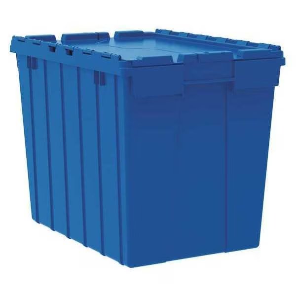 17 gal Container with Attached Lid, Blue, Plastic, Steel Hinge, Akro-Mils, Mfr#: 39170BLUE