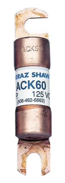 Forklift Limiter Fuse, ACK Series, 60 A, Time-Delay, 125V AC, Bolt-On, Mersen, Mfr#: ACK60
