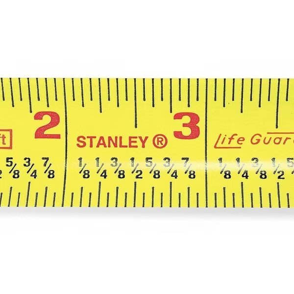 25 ft Tape Measure, 1 in Blade, Fractional, Stud Markings, True-Zero Hook, ABS Plastic Case, Yellow, Stanley, Mfr#: 30-454