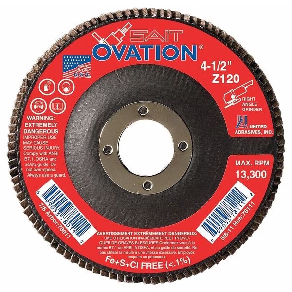 SAIT 78008 Ovation® High Density Fiberglass Backed Flap Disc  (Type 27) 4-1/2" x 7/8", 60 Grit, United Abrasives/Sait, Mfr#: 78008