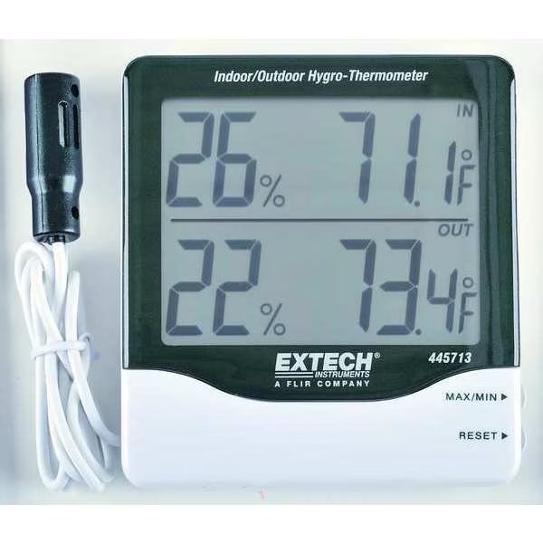 In/Out Digital Hygrometer, 14 to 140 F, Extech, Mfr#: 445713