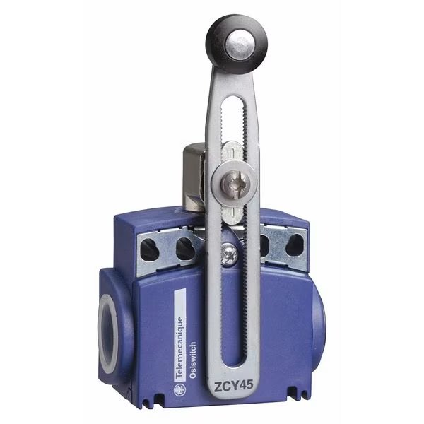 Limit switch, Roller Lever, Rotary, 1NC/1NO, 10A @ 240V AC, Actuator Location: Side, Telemecanique Sensors, Mfr#: XCKT2145N12