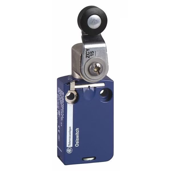 Limit Switch, Roller Lever, Rotary, 1NC/1NO, 6A @ 240V AC, Actuator Location: Side, Telemecanique Sensors, Mfr#: XCMD2115L1