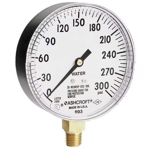 Pressure Gauge, 0 to 300 psi, 1/4 in MNPT, Plastic, Black, Ashcroft, Mfr#: 35W1005PH02LXULZG300#-8382