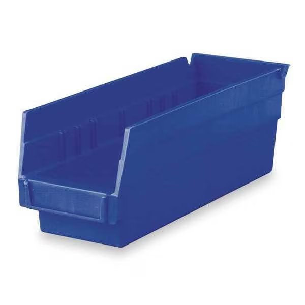 Shelf Storage Bin, Plastic, 4 1/8 in W x 4 in H x 11 5/8 in L, Blue, Akro-Mils, Mfr#: 30120BLUE