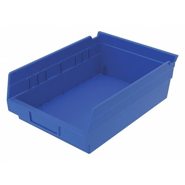 Shelf Storage Bin, Plastic, 8 3/8 in W, 4 in H, 11 5/8 in L, Blue, Akro-Mils, Mfr#: 30150BLUE