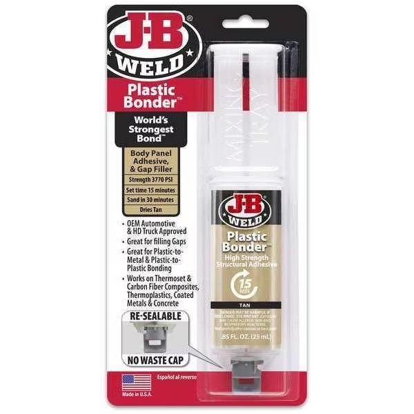 Epoxy Adhesive, PlasticBonder Series, Tan, Syringe, 1:01 Mix Ratio, 30 min Functional Cure, J-B Weld, Mfr#: 50133
