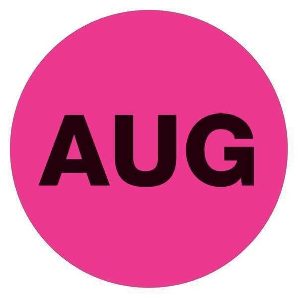 Tape Logic® Months of the Year Labels, "AUG", 2" Circle, Fluorescent Pink, 500/Roll, Tape Logic, Mfr#: DL6744