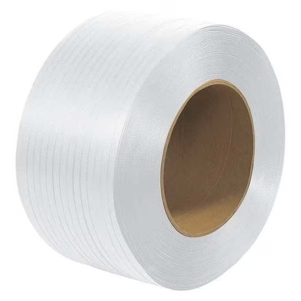 Polypropylene Strapping, Machine Grade, Embossed, 9" x 8" Core, 3/8" x 12900', White, 1/Coil, Partners Brand, Mfr#: PS3822