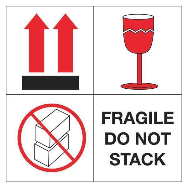 Tape Logic® Labels, "Fragile - Do Not Stack", 4" x 4", Red/White/Black, 500/Roll, Tape Logic, Mfr#: DL4501