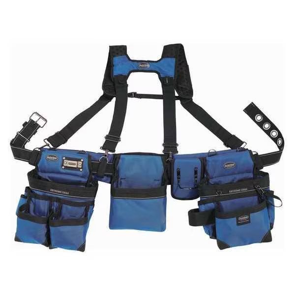 Tool Belt, Framers Rig, 3 Bag, Royal Blue, Royal Blue, 1680 Heavy Duty Poly Fabric, 29 Pockets, Bucket Boss, Mfr#: 55185-RB