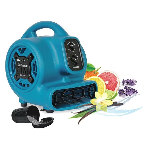 1/5 HP, 800 CFM, 2.3 Amps, 4 Speeds Scented Mini Mighty Air Mover with Power Outlets, 3-Hour Timer and Refillable Scent Cartridge, Xpower, Mfr#: P-260AT