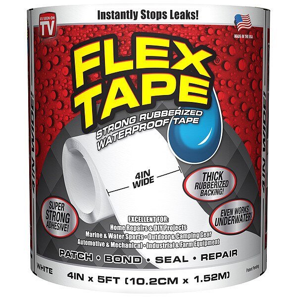 Rubberized Tape, White, 4", Flex Seal, Mfr#: TFSWHTR0405