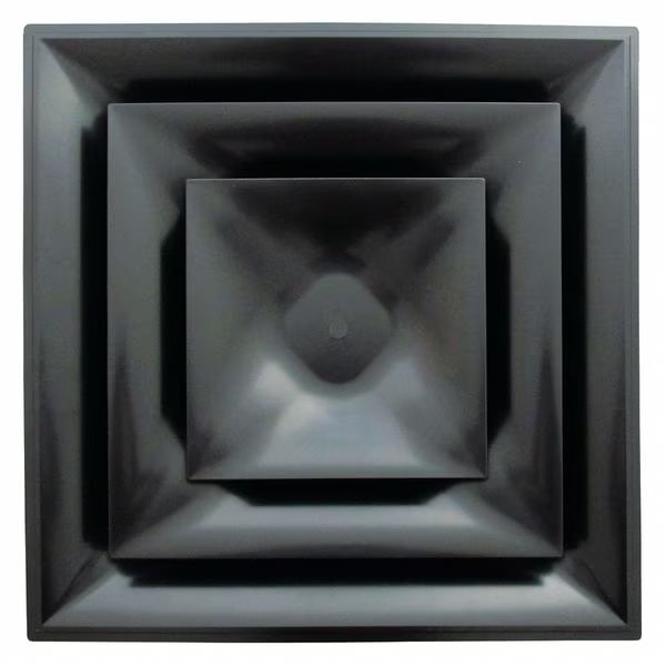 12 in Square 3 Cone Ceiling Diffuser, Black, American Louver, Mfr#: STR-C-12BK