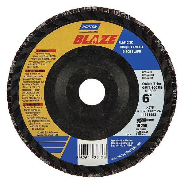 Flap Disc, Medium, 60 Grit, 6" dia., Norton Abrasives, Mfr#: 66261132124
