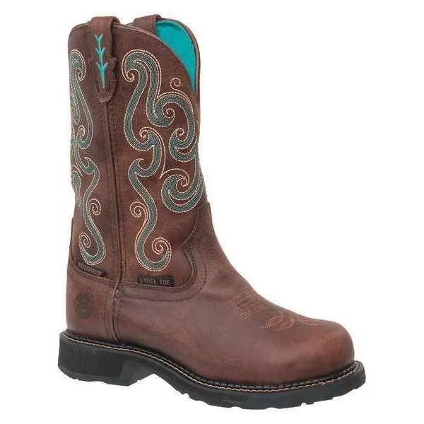 Size 8 Women's Western Boot Steel Work Boot, Brown, Justin Original Workboots, Mfr#: GY9991