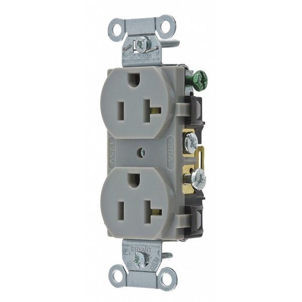 Receptacle, 20 A Amps, 125V AC, Flush Mount, Standard Duplex Outlet, 5-20R, Gray, EnjoyTool Select, Mfr#: CRS20GRY