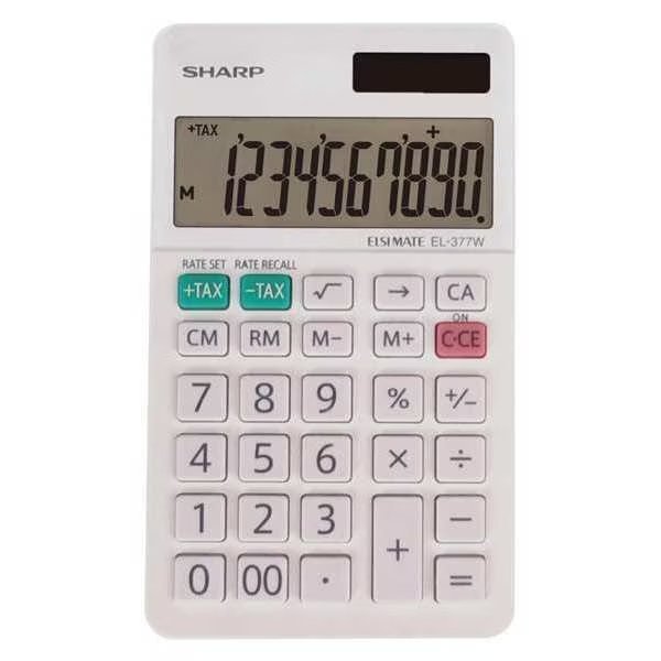 Pocket Calculator, LCD, 10 Display Digits, Sharp, Mfr#: EL-377WB