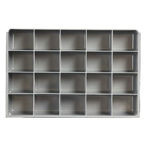 Compartment Drawer Insert with 20 compartments, Polypropylene, 2" H x 13-3/8 in W, Durham Mfg, Mfr#: 229-95-20-IND