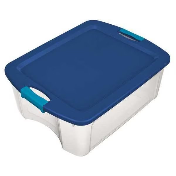 Storage Tote, Clear/Blue, Polypropylene, 23 5/8 in L, 18 5/8 in W, 13 5/8 in H, Sterilite, Mfr#: 14469606