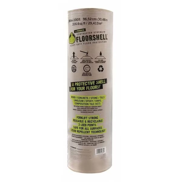 Contractor Strength Floorshell, Heavy Duty Floor Protection, 45 mil Thick, 100 ft L, 38 in W, Brown, Trimaco, Mfr#: 12380