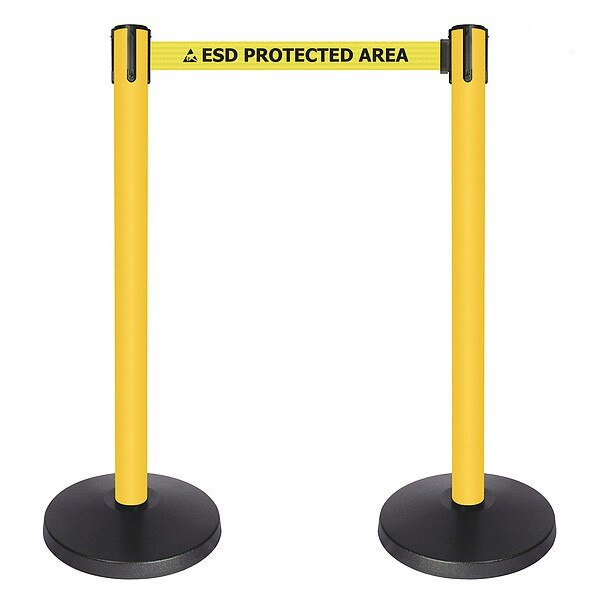 Barrier Post, Yellow/Blk Text Belt, 1 Belt, Queueway, Mfr#: QPLUS-35-ESD